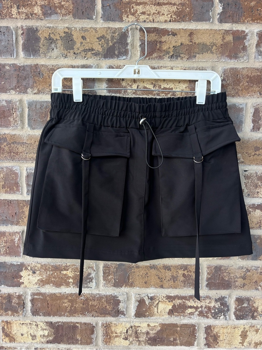 ZARA Black Cargo Mini Skirt D-Ring Utility Pockets Size M